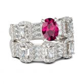 Art Deco Oval Cut Sterling Silver Ring Set