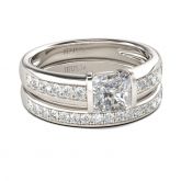 Tension Set Princess Cut Sterling Silver Ring Set