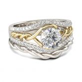 Two Tone Braid Round Cut Sterling Silver Ring Set