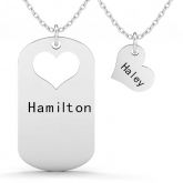 Engraved Couple Necklace With Cut Out Heart Sterling Silver