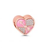 Rose Gold Tone Heart Shape Clock Charm Sterling Silver