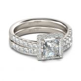 Halo Princess Cut Sterling Silver Ring Set