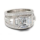 Milgrain Asscher Cut Sterling Silver Ring Set