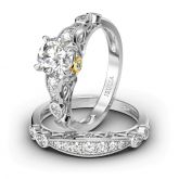 Classic Scrollwork Round Cut Sterling Silver Ring Set