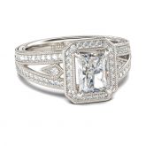 Milgrain Halo Radiant Cut Sterling Silver Ring