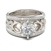 Heart Design Oval Cut Sterling Silver Ring Set