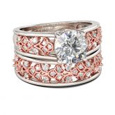 Two Tone Art Deco Round Cut Sterling Silver Ring Set