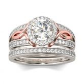 Jeulia Two Tone Halo Round Cut Sterling Silver Ring Set