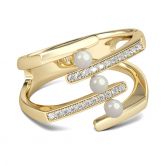 Jeulia Gold Tone Faux Pearl Sterling Silver Ring