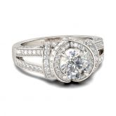 Halo Split Shank Round Cut Sterling Silver Ring