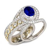 Wide Oval Cut Sterling Silver Ring Set