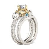 Two Tone Round Cut Sterling Silver Skull Ring Set