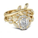Jeulia Leaf Oval Cut Sterling Silver Ring Set