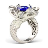 Dark Blue Cushion Cut Sterling Silver Mermaid Ring