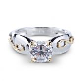 Two Tone Solitaire Round Cut Sterling Silver Ring