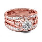 Rose Gold Tone Floral Round Cut Sterling Silver Ring Set