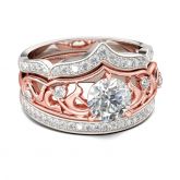 Vintage Two Tone Round Cut Sterling Silver Ring Set