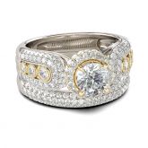 Two Tone Halo Round Cut Sterling Silver Ring Set