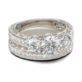 Three Stone Milgrain Round Cut Sterling Silver Ring Set