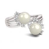 Bypass Faux Pearl Sterling Silver Ring