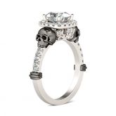 Halo Cushion Cut Sterling Silver Skull Ring