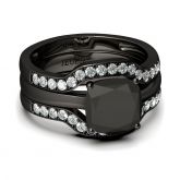 Black Tone Cushion Cut Sterling Silver Ring Set