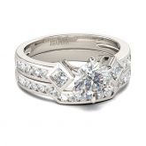 Three Stone Round Cut Sterling Silver Ring Set