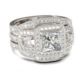 Halo Princess Cut Sterling Silver Ring Set