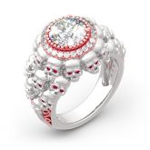 Two Tone Halo Round Cut Sterling Silver Skull Ring