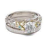 Two Tone Scrollwork Round Cut Sterling Silver Ring Set