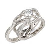 Crossover Round Cut Interchangeable Sterling Silver Ring Set