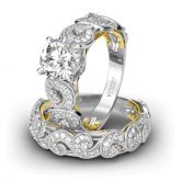 Vintage Scrollwork Round Cut Sterling Silver Ring Set