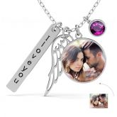 Angel's Wing Personalized Photo Necklace Sterling Silver