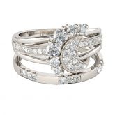 Crescent Round Cut Sterling Silver Ring Set