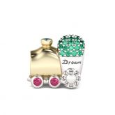 Two Tone Train Charm Sterling Silver