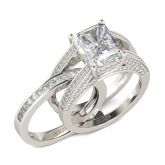 Simple Radiant Cut Sterling Silver Ring Set