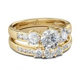 Jeulia Gold Tone Three Stone Round Cut Sterling Silver Ring Set