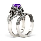 Two Tone Round Cut Sterling Silver Skull Ring