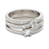 Two Stone Round Cut Sterling Silver Ring Set
