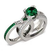 Interchangeable Round Cut Created Emerald Ring Set