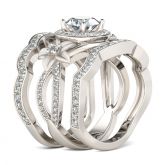 Jeulia Flower Round Cut Sterling Silver Ring Set