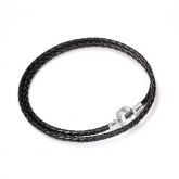 Double Circle Black Leather Charm Bracelet