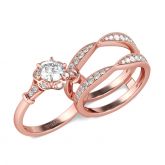Rose Gold Tone Floral Round Cut Sterling Silver Ring Set