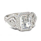 Halo Radiant Cut Sterling Silver Ring