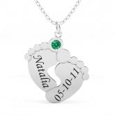 Engraved Baby Feet Family Necklace with Birthstone Sterling Silver