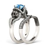 Two Tone Round Cut Sterling Silver Skull Ring
