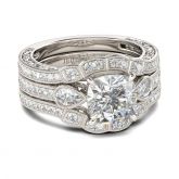 Three Stone Cushion Cut Sterling Silver 3PC Ring Set