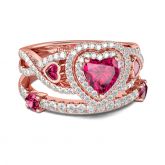 Rose Gold Tone Heart Cut Sterling Silver Ring Set