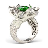 Green Cushion Cut Created Emerald Mermaid Ring