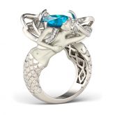 Blue Cushion Cut Sterling Silver Mermaid Ring